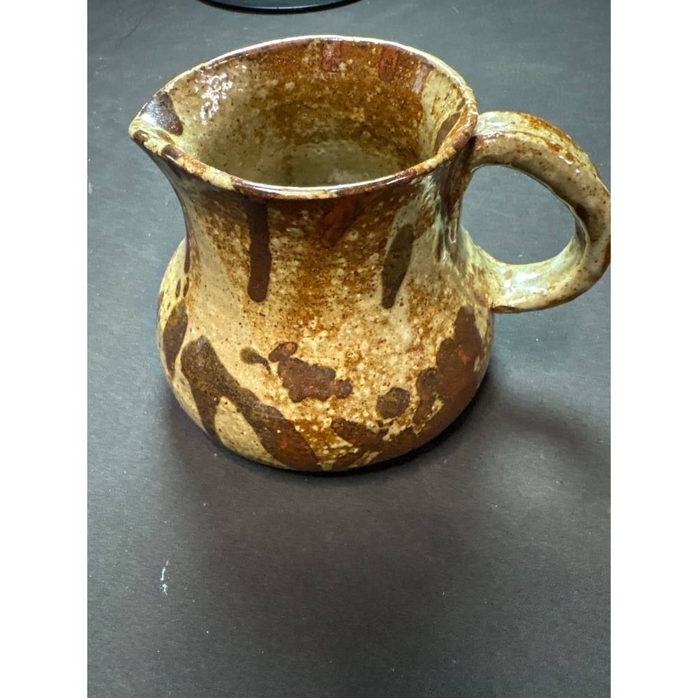 Norma Signed Studio Pottery Pitcher Rustic Brown Drip Glaze Stoneware Creamer